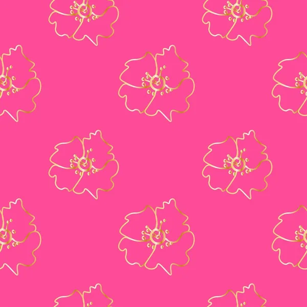 Nahtloses Vektormuster Mit Goldenen Blüten Auf Glamourösem Rosa Hintergrund Wiederholende — Stockvektor