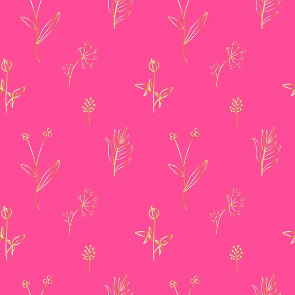 无缝隙向量图案 金黄色花朵 粉色背景迷人 手感明亮 手绘涂鸦风格 纺织品 包装纸 剪贴簿纸 包装设计 — 图库矢量图片