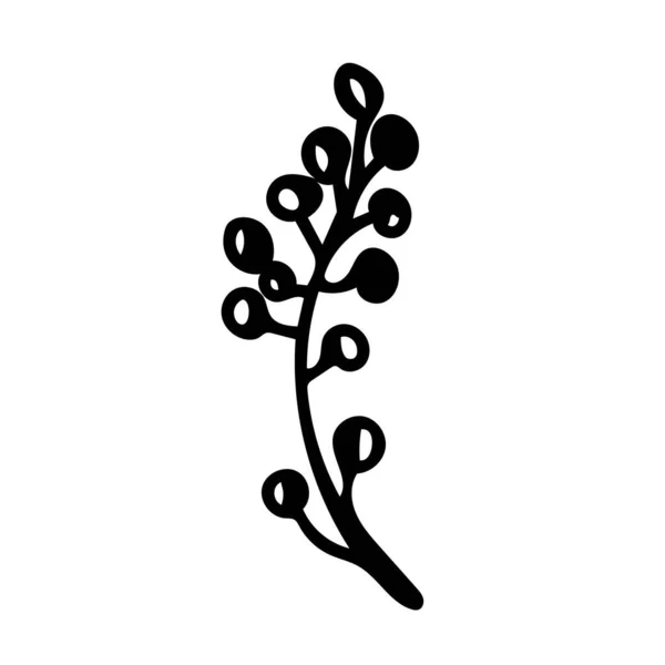 Διάνυσμα Απλό Χριστουγεννιάτικο Φυτό Στυλ Doodle Μαύρη Γραμμή Λευκό Φόντο — Διανυσματικό Αρχείο