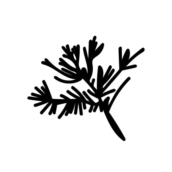 Vector Simple Christmas Plant Doodle Style Black Line White Background — 스톡 벡터