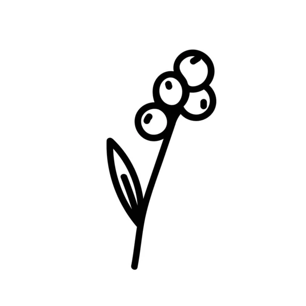 Vector Einfache Weihnachtspflanze Doodle Stil Mit Schwarzer Linie Auf Weißem — Stockvektor