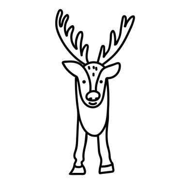Siyah çizgili şirin kutup ren geyiği eli. Tatil, kış, izole edilmiş arka planda kuzey karalama tarzı çizimler. Sosyal medya, ambalaj, dekor, çıkartmalar, web, renklendirme, yazdırma için tasarım.
