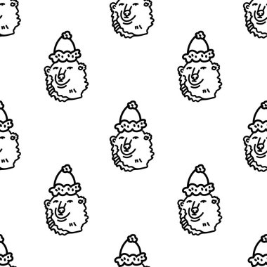 Ren geyiği ve kutup ayısı eli siyaha çizilmiş kusursuz vektör deseni. Karalama stilinde Noel tekrarlayan baskı. Tekstil, ambalaj, sosyal medya, ambalaj kağıdı, hatıra defteri, kumaş tasarımı. 