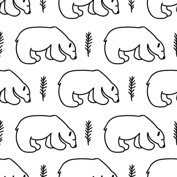 驯鹿和北极熊手绘黑色的无缝隙病媒图案 纺织品 社交媒体 包装纸 剪贴簿纸 织物的设计 — 图库矢量图片