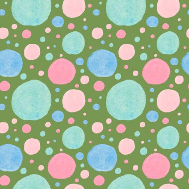 Yeşil el boyalı arka planda dikişsiz uzay boyası deseni. Karalama tarzında soyut, desensel, şenlikli baskı. Tekstil, kumaş, ambalaj kağıdı, ağ, duvar kağıdı tasarımları..