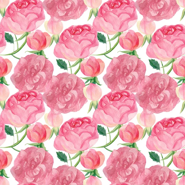Aquarelle Sans Couture Fleurs Roses Motif Saint Valentin Sur Fond — Photo