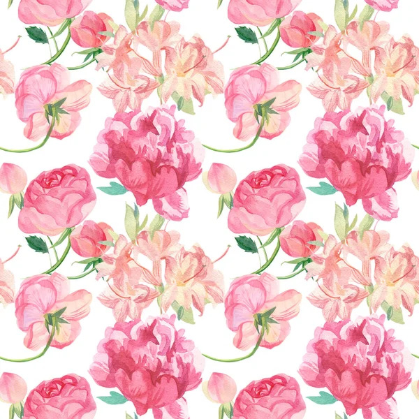 Aquarela Sem Costura Rosa Flores Dia Dos Namorados Padrão Mão — Fotografia de Stock