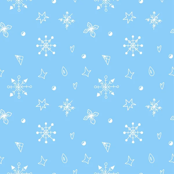 Векторный Безseamless Узор Белой Линией Snowflakes Синей Ручной Росписи Задней — стоковый вектор