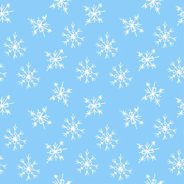 Vektorové Bezešvé Vzor Sněhové Vločky Bílá Čára Modrém Ručně Malované — Stockový vektor