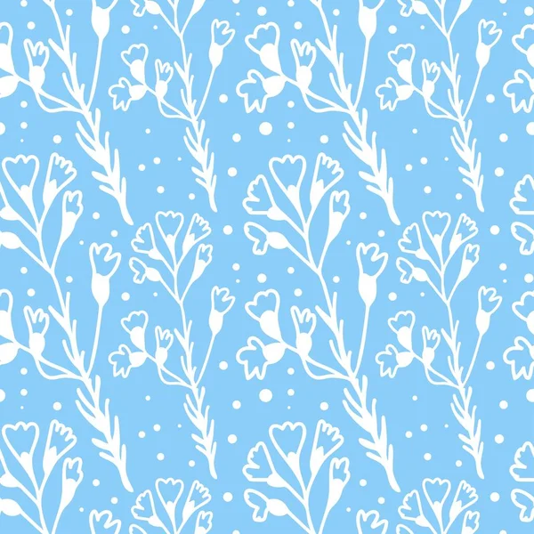 Безшовний Векторний Візерунок Різдвяною Ботанікою Білій Лінії Світло Блакитному Фоні — стоковий вектор