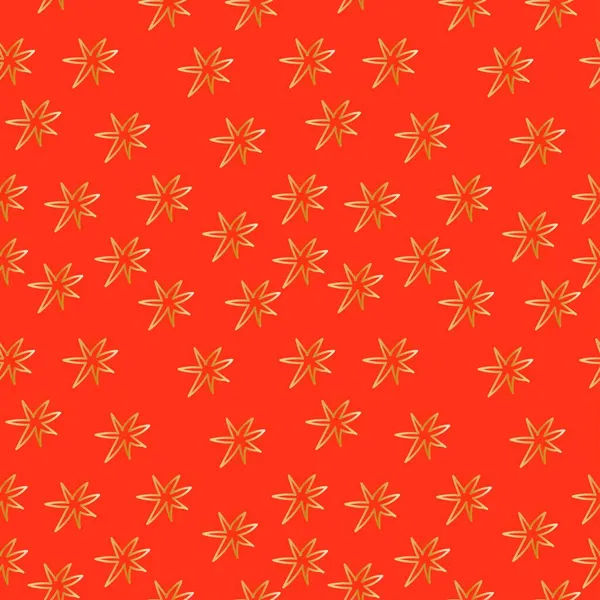 无缝隙矢量图案与圣诞可爱的金线图片红色背景 假日印刷品采用涂鸦风格手绘 纺织品 包装纸 剪贴簿设计 — 图库矢量图片