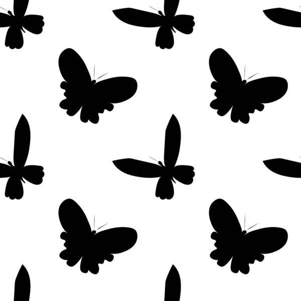 Nahtloses Vektormuster Mit Schwarzen Schmetterlingen Auf Transparentem Isoliertem Hintergrund Dekorativer — Stockvektor