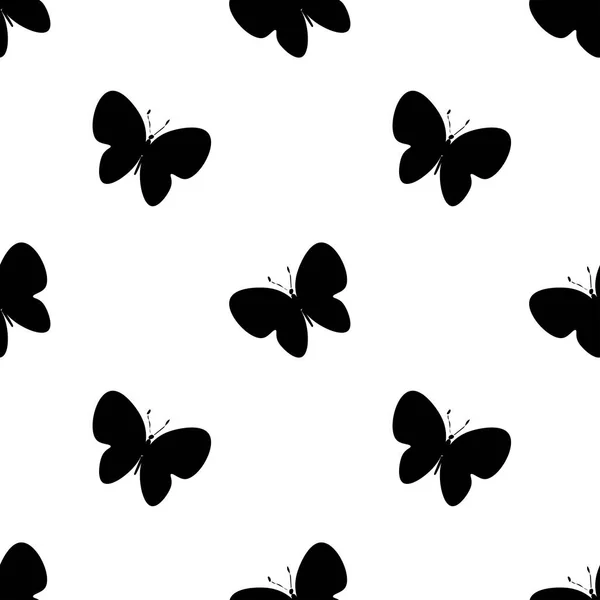 Nahtloses Vektormuster Mit Schwarzen Schmetterlingen Auf Transparentem Isoliertem Hintergrund Dekorativer — Stockvektor