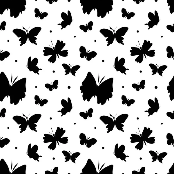 Безшовний Векторний Візерунок Чорними Метеликами Прозорому Ізольованому Фоні Декоративний Свіжий — стоковий вектор