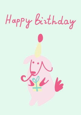 Hassas renklerle çizilmiş vektör doğum günü kartı eli. Basit, parlak, karalama tarzı bir doğum günü posteri. Yazdırma, çıkartma, sosyal medya, yazdırma, web, davetiye tasarımları.