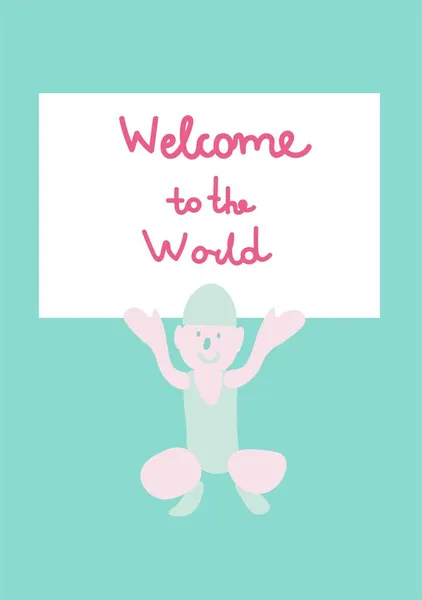 Vector Holiday Card Welcome World Hand Που Ντελικάτα Χρώματα Απλή — Διανυσματικό Αρχείο