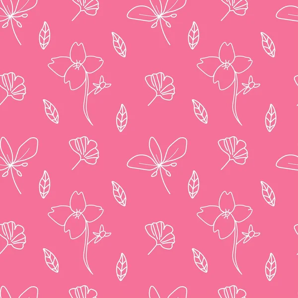 Padrão Sem Costura Vetorial Com Flores Brancas Pacific Pink Simple —  Vetores de Stock