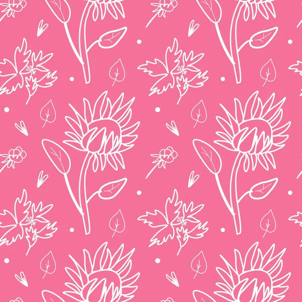 パシフィックピンクの白い花とベクトルシームレスなパターン シンプルです ミニマリスト お祝いのプリントドアスタイル プリントのためのデザイン ステッカー ソーシャルメディア 招待状 包装紙 — ストックベクタ