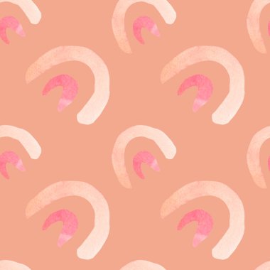 Suluboya minimalist şekillere sahip kusursuz desen. Tekrarlayan, elle çizilmiş lekeli soyut baskı. Kağıt, ambalaj, sosyal medya, tekstil, kumaş için dizayn..