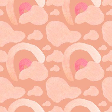 Suluboya minimalist şekillere sahip kusursuz desen. Tekrarlayan, elle çizilmiş lekeli soyut baskı. Kağıt, ambalaj, sosyal medya, tekstil, kumaş için dizayn..