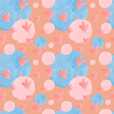 Suluboya minimalist şekillere sahip kusursuz desen. Tekrarlayan, elle çizilmiş lekeli soyut baskı. Kağıt, ambalaj, sosyal medya, tekstil, kumaş için dizayn..