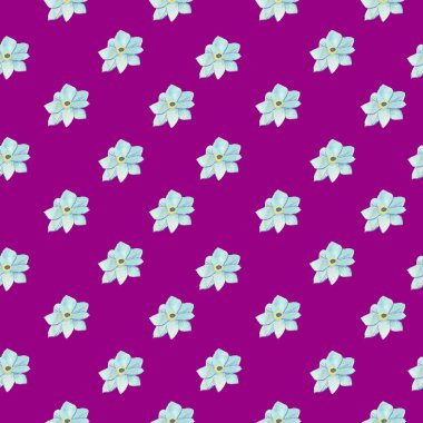 Suluboya sihirli ormanı ve kadife mor arka planda peri bitkileri olan kusursuz bir desen. Tekrarlayan, botanik el yazısı. Kağıt, ambalaj, sosyal medya, tekstil, kumaş tasarımı.