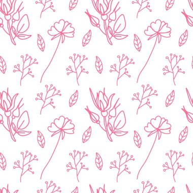 Beyaz arka planda Pasifik Pembesi şeklinde vektör çiçekleri olan kusursuz desen. Tekrarlıyorum, bitkisel baskı el çizimi. Kağıt, ambalaj, sosyal medya, tekstil, kumaş tasarımı..