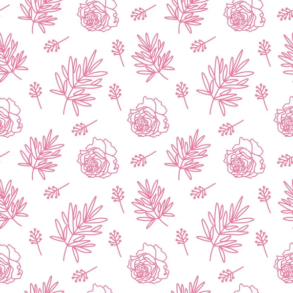 太平洋粉红的无缝图案 白色背景上有向量花 重复性的 花式的 植物性的手印抽屉 包装纸 包装材料 社交媒体 纺织品 织物的设计 — 图库矢量图片