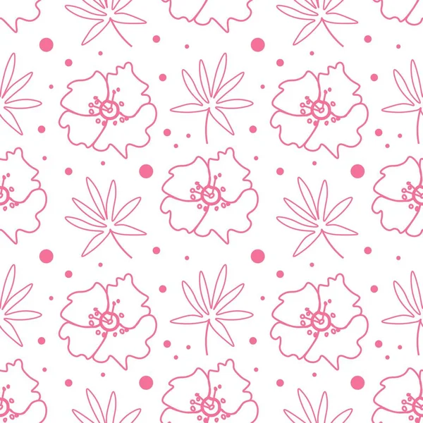 Nahtloses Muster Mit Vektorblumen Pacific Pink Auf Weißem Hintergrund Wiederholende — Stockvektor