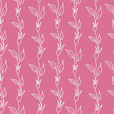 Pasifik Pembesi arka planında beyaz çiçekli kusursuz desen. Tekrarlıyorum, bitkisel baskı el çizimi. Kağıt, ambalaj, sosyal medya, tekstil, kumaş tasarımı..