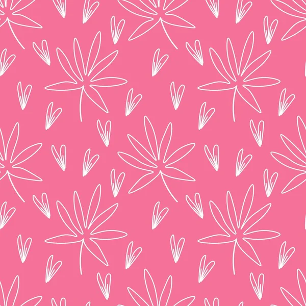 太平洋粉红背景上的无缝隙图案 有矢量白色花朵 重复性的 花式的 植物性的手印抽屉 包装纸 包装材料 社交媒体 纺织品 织物的设计 — 图库矢量图片
