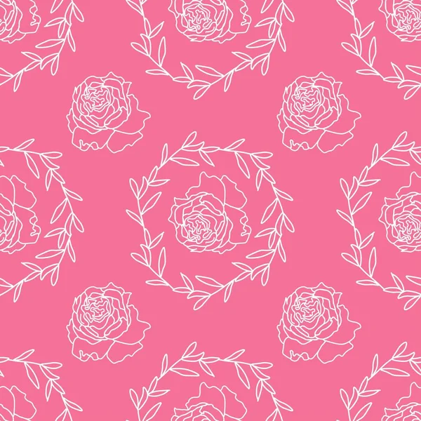 パシフィックピンクの背景にベクトルホワイトの花とシームレスなパターン ソーシャルメディア 織物を包むためのデザイン — ストックベクタ