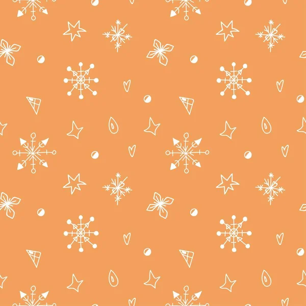 Naadloos Patroon Met Vector Witte Sneeuwvlokken Gingerbread Kleur Herhalen Kerstmis — Stockvector