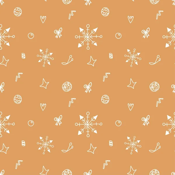 Naadloos Patroon Met Vector Witte Sneeuwvlokken Gingerbread Kleur Herhalen Kerstmis — Stockvector