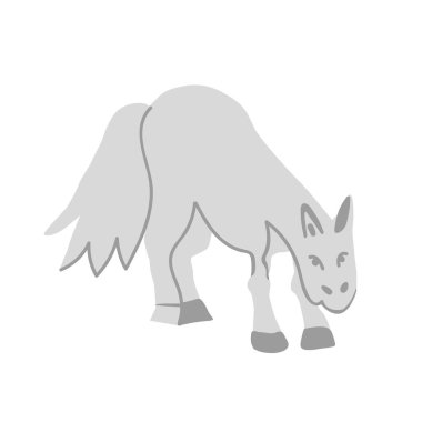 Beyaz izole edilmiş arka planda siyah, beyaz, gri atlı vektör. Tek renkli hayvan resimli karalama tarzı el çizimi. Kartpostallar, sosyal medya, posterler, baskılar, davetiyeler, tişörtler, paketler için tasarımlar.