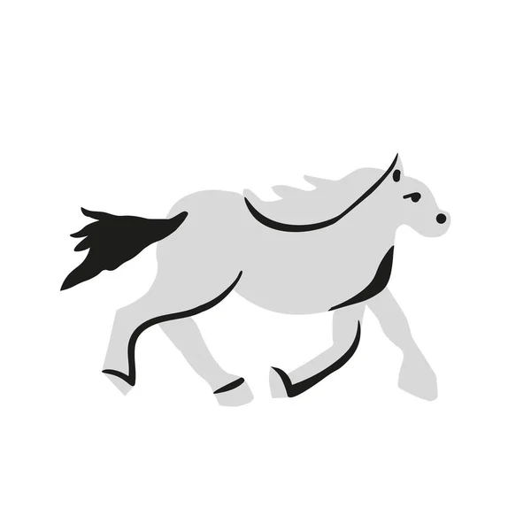 Vector Zwart Wit Grijs Paard Witte Geïsoleerde Achtergrond Monochrome Illustratie — Stockvector