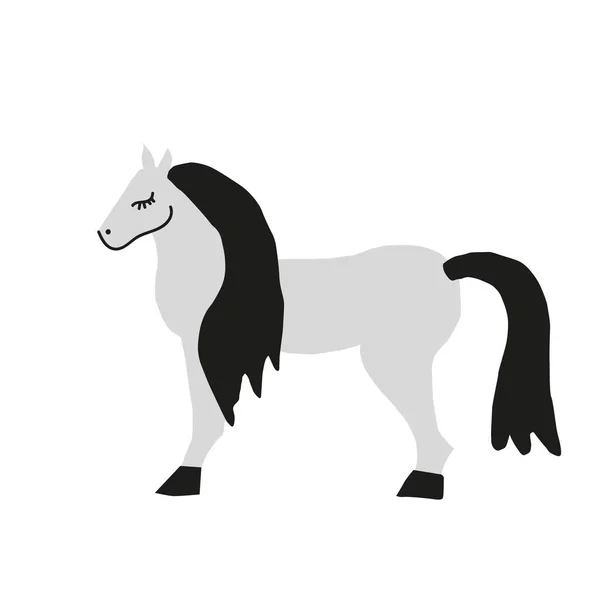 Vector Black White Gray Horse White Isolated Background Monochrome Illustration — Stock Vector