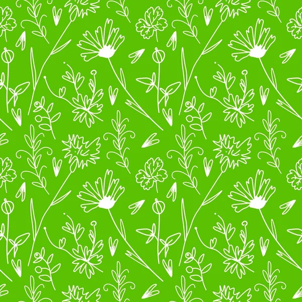 Vektornahtloses Muster Mit Weißen Blüten Auf Neongrünem Hintergrund Leuchtender Floraler — Stockvektor