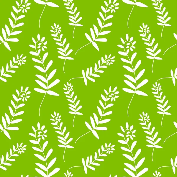 Patrón Sin Costura Vectorial Con Flores Blancas Sobre Fondo Verde — Vector de stock