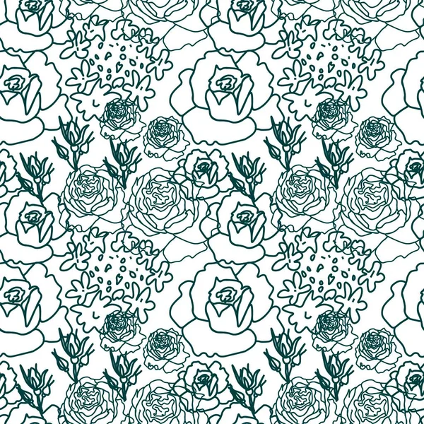 Vector seamless pattern with tropical green flowers on transparent background.Dark,floral,botanical print in doodle style hand drawn.Designs for textiles,fabric,wrapping paper,invitations,packages.