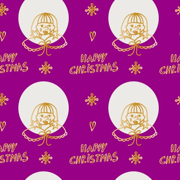 Bezproblémový Vektorový Vzor Zlatými Vánočními Ilustracemi Sametově Fialovém Pozadí Zimní — Stockový vektor