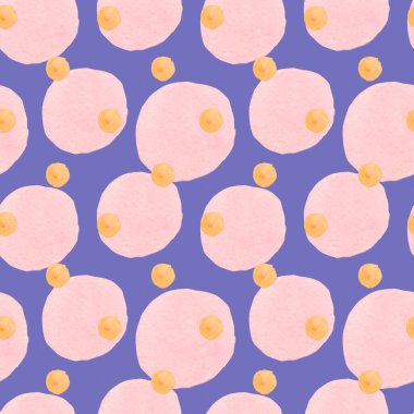 Mor bir Peri arka planında suluboya, kusursuz desen. Desenli şekilli, lekeli, el boyalı lekeli moda baskılar. Tekstil, kumaş, ambalaj kağıdı, ambalaj kağıdı tasarımları..