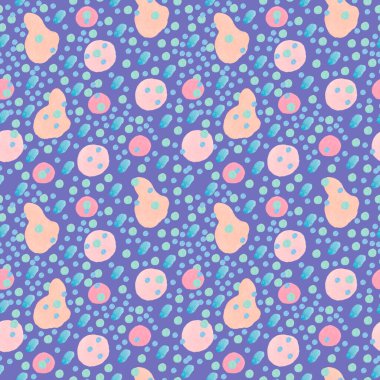 Mor bir Peri arka planında suluboya, kusursuz desen. Desenli şekilli, lekeli, el boyalı lekeli moda baskılar. Tekstil, kumaş, ambalaj kağıdı, ambalaj kağıdı tasarımları..