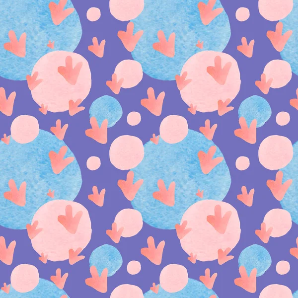 Mor bir Peri arka planında suluboya, kusursuz desen. Desenli şekilli, lekeli, el boyalı lekeli moda baskılar. Tekstil, kumaş, ambalaj kağıdı, ambalaj kağıdı tasarımları..