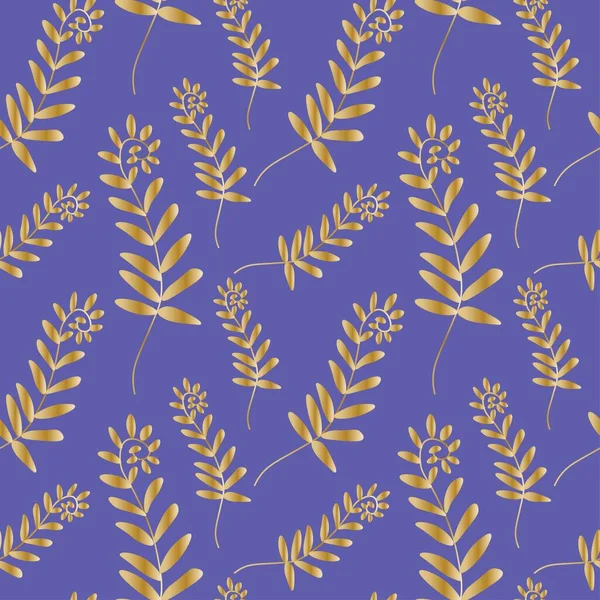 Seamless Vector Pattern Gold Flowers Purple Very Peri Background Trendy — Stock vektor