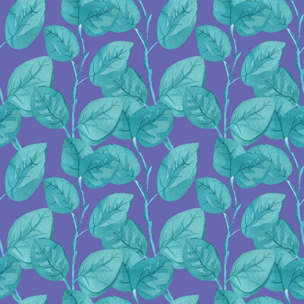 Watercolor Seamless Pattern Turquoise Eucalyptus Trendy Color 2022 Very Peri — Stockfoto