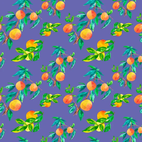 Akvarel Bezešvný Vzor Oranžovými Broskvemi Trendové Barvě 2022 Velmi Doba — Stock fotografie
