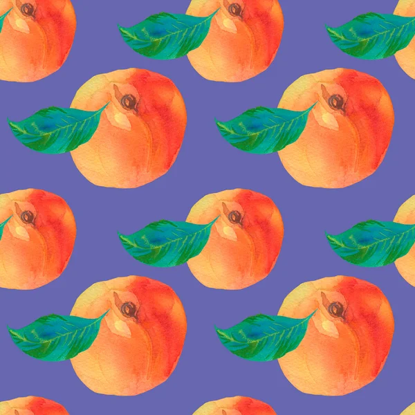 Watercolor Seamless Pattern Orange Peaches Trending Color 2022 Very Peri — Fotografia de Stock