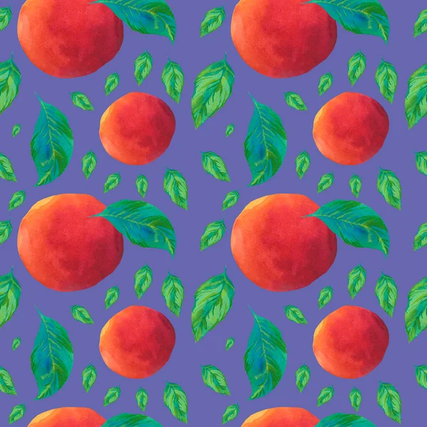 Watercolor Seamless Pattern Orange Peaches Trending Color 2022 Very Peri — Fotografia de Stock