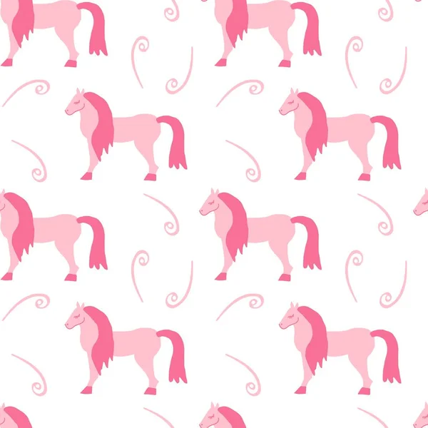 无缝线的病媒图案与马的情人节在流行的色彩粉红色 动物主义 简约的手绘印刷品 纺织品 包装纸 包装材料的设计 — 图库矢量图片